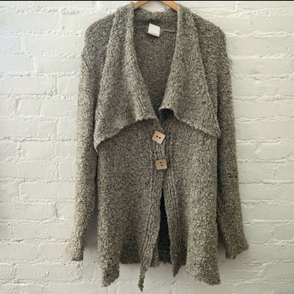 Parkhurst Cardigan Sweater Tan Speckled Knit Wood Buttons Boho Granola Hippie L